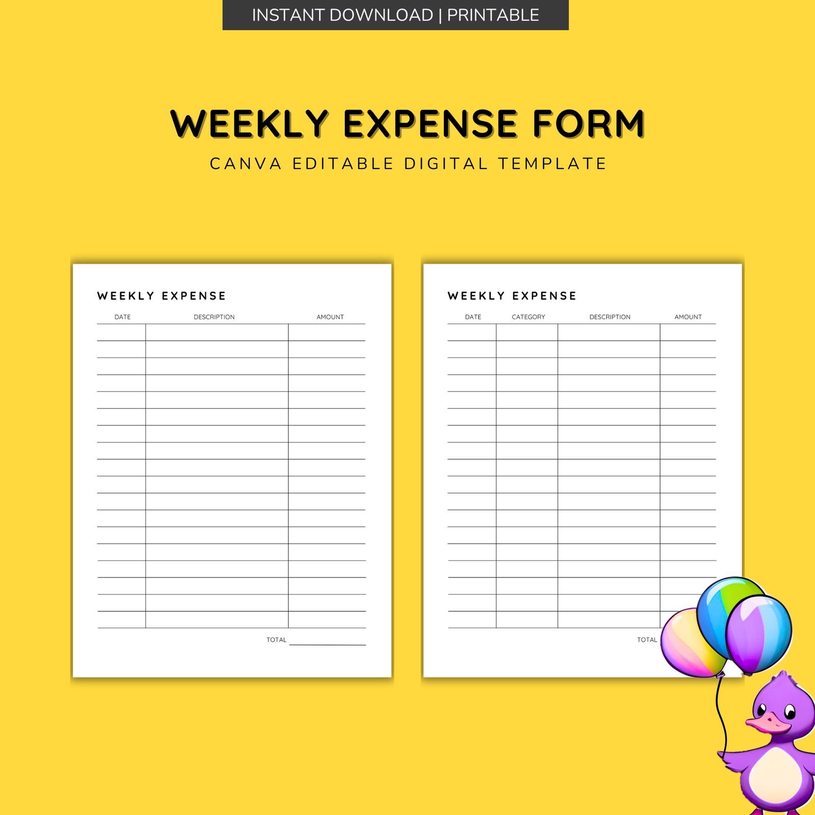Weekly Expense Log Minimalist